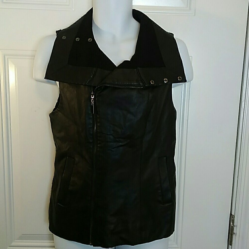 Echo motto faux leather vest with sweater back